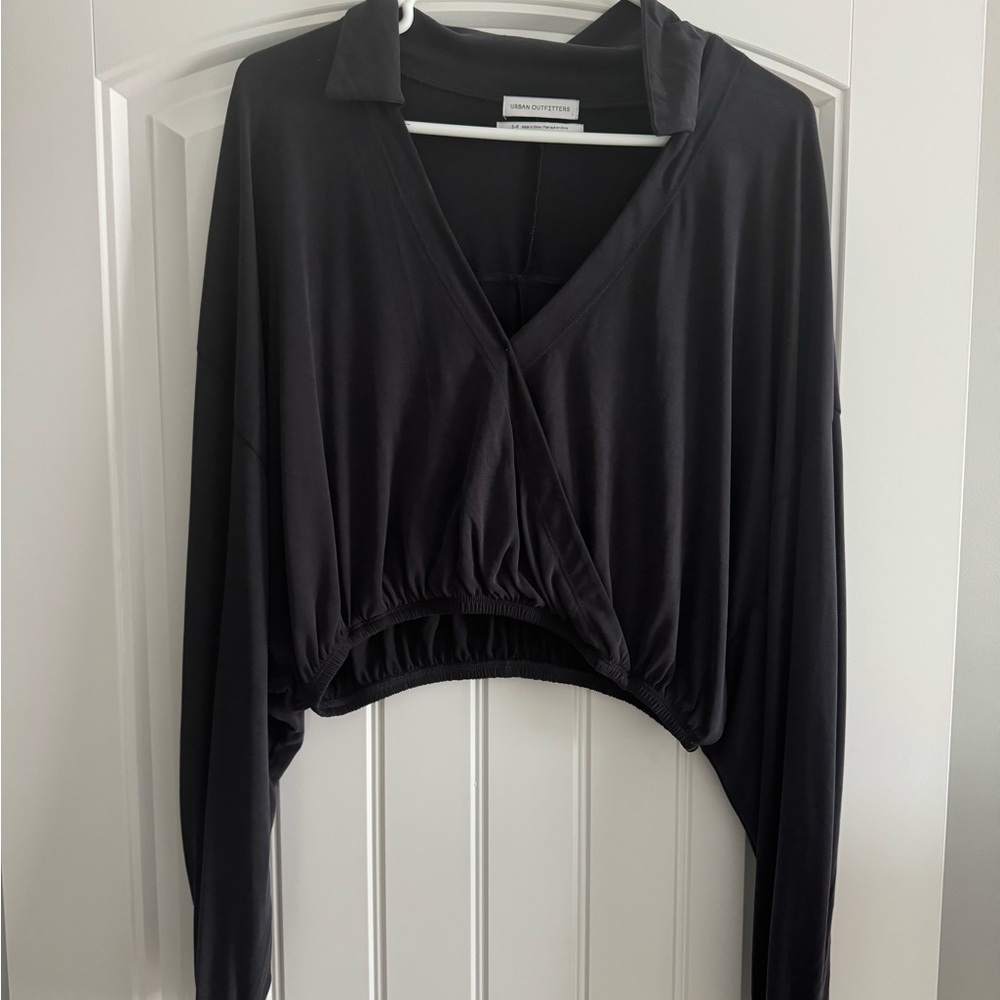 Urban Outfitters Black Polo Collar Wrap Blouse